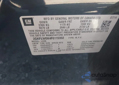 2015 GMC Terrain Sle-2 from USA, damaged, VIN 2GKFLWEK4F6115350